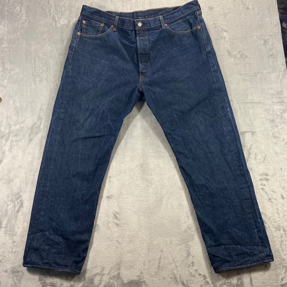 LEVI'S 501 Original Fit Jeans Mens 42x32 Dark Indigo Blue Button Fly‎ Classic